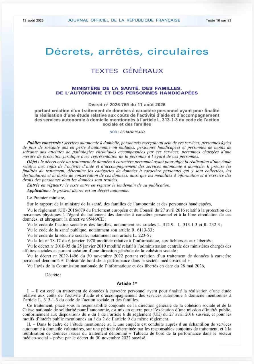 Coûts des services autonomie à domicile : ce que change le décret n° 2026-769 image 1